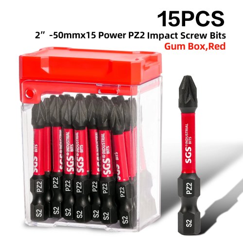 Bộ 10/15/20 mũi vít PZ2 thép S2 dài 50 mm cho máy vặn vít lực (impact), kèm hộp đựng