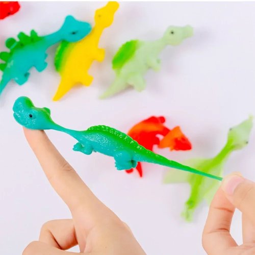 5–20 szt. kolorowe katapulty na palec — dinozaury, upominki na przyjęcia (urodziny, baby shower, karnawał, Boże Narodzenie)