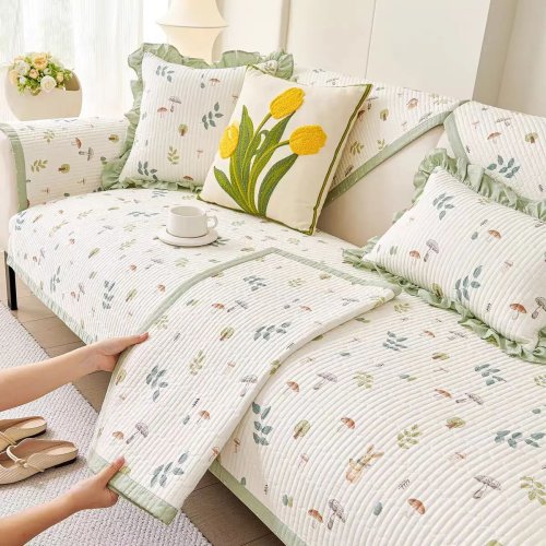 Áo bọc ghế sofa họa tiết hoa bằng cotton — chống trượt, chống bụi, chống mài mòn, bảo vệ nệm ngồi