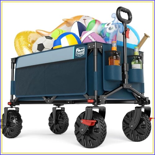 Heavy-Duty Collapsible Wagon with All-Terrain Wheels & Brake — 225 lb (102 kg) Capacity, Blue