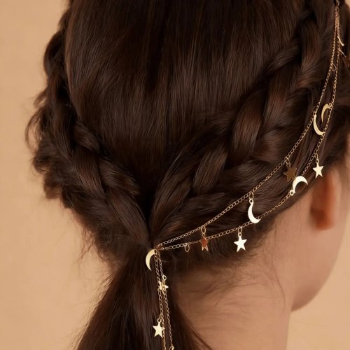 ラマダン 月と星のブレイドチェーン ヘアアクセサリー レディース 目立たないヘアクリップ