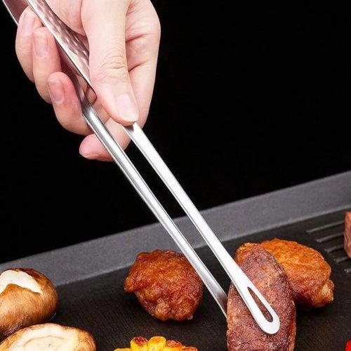 Kẹp thức ăn inox, cán dài chống trượt, kẹp BBQ/steak, dụng cụ nhà bếp