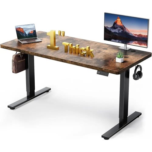 Elektrisch in hoogte verstelbaar zit-sta bureau 152 x 71 cm / 60 x 28 in, blad 25 mm, dubbel ligger frame, 3 geheugeninstellingen, kabelmanagement voor thuiskantoor