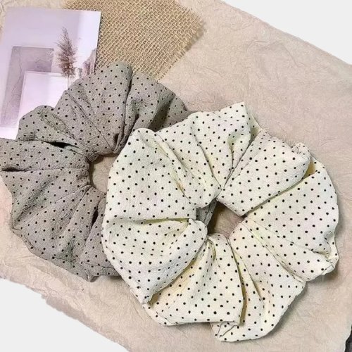 도트 패턴 퍼프 원단 매듭 머리띠, 지름 14cm(대형)