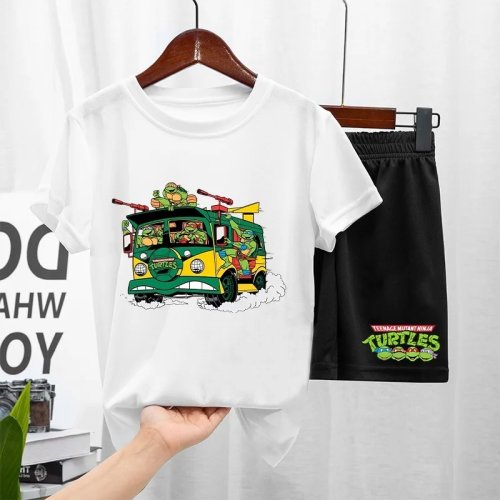 Ensemble T-shirt et short Teenage Mutant Ninja Turtles — imprimé dessin animé, manches courtes, été, unisexe et confortable