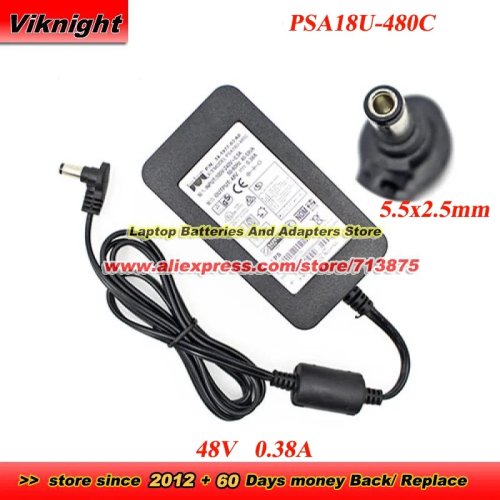 PSA18U-480C Power Adapter (P/N 34-1977-03 A0) 48V 0.38A 18.24W, 5.5×2.5mm tip