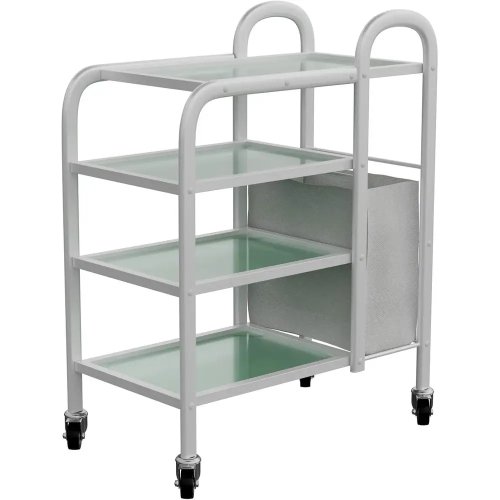 4-Tier Glass Utility Trolley with Metal Frame and Laundry Hamper