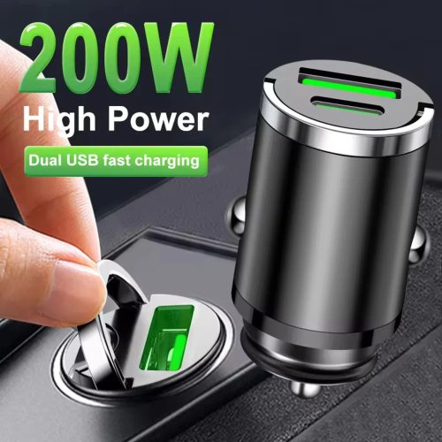 شاحن سيارة صغير 200W USB-C PD QC3.0 شحن سريع لـ iPhone وSamsung وXiaomi وHuawei