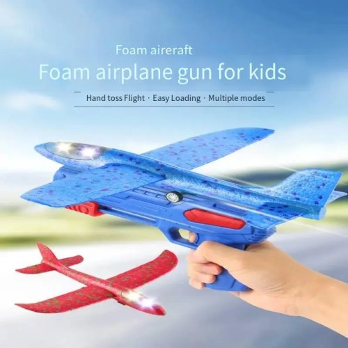 Planeador de espuma luminoso con lanzador catapulta 10 m — juguete avión volador para exterior