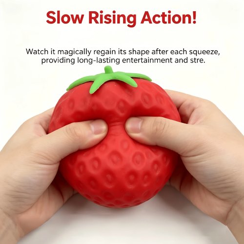 Brinquedo de troça: morango realista para espremer – anti‑stress de retorno lento, presente divertido para escritório/Dia das Mentiras