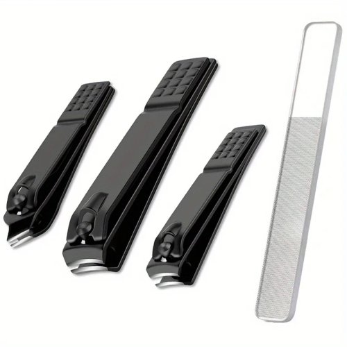 Set manucure 4 pièces — coupe-ongles noir en inox avec lime en verre nano et polissoir
