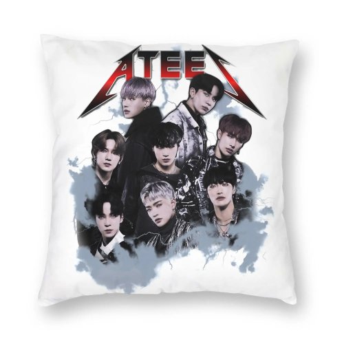 Copricuscino ATEEZ 80's Rock stampa su entrambi i lati in poliestere, federa decorativa con cerniera, 45×45 cm (18 pollici)