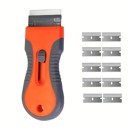 Teleskop-Schabermesser-Set mit 10 Klingen – Verstellbarer Reinigungs-/Schaber zum Entfernen von Aufklebern, Etiketten, Kleber und Farbe