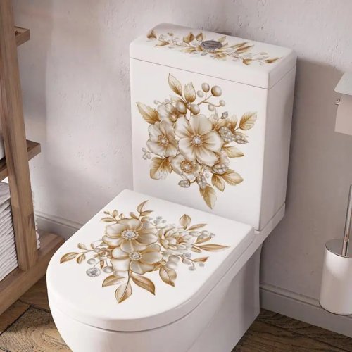 Autocolante impermeável para sanita – flores e borboletas, autocolante adesivo para tampa da sanita e parede da casa de banho