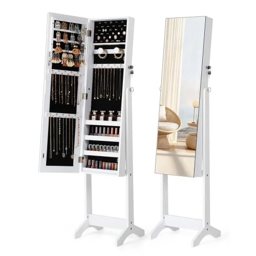 Armoire à bijoux sur pied avec miroir pleine longueur et serrure