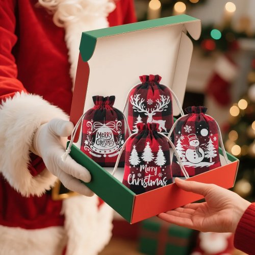 クリスマスギフトバッグ（赤・緑） — お菓子・アクセサリー用の小袋、飾り付けや子どものお菓子集めに