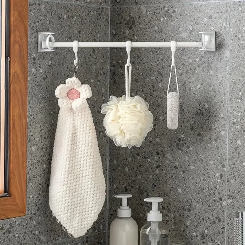 2 pcs 360° swivel tension rod brackets - no-drill strong adhesive hooks for towel & shower curtain rods