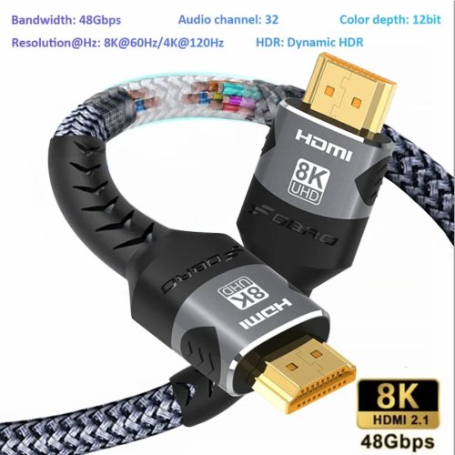 Câble HDMI 2.1 48 Gbps tressé – Haute vitesse 4K@120Hz, 8K@60Hz, DTS:X, HDCP 2.2/2.3, HDR10, compatible PS5 et PC portable