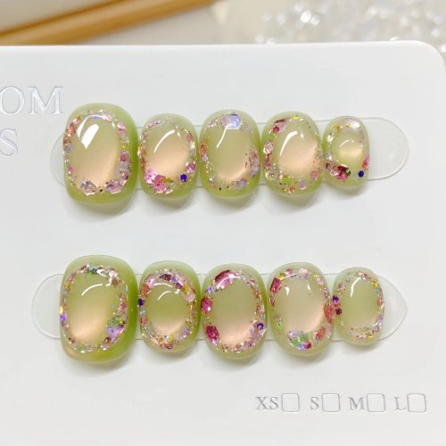 10 unid. Unhas Postiças Press‑On com Glitter e Efeito Olho de Gato – Curtas, Design Diamante, Quadrada/Redonda