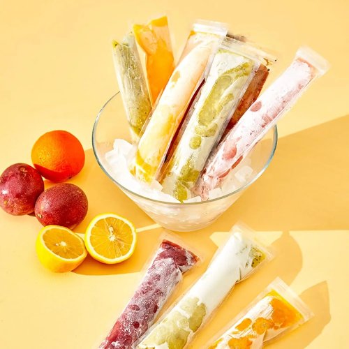 50 Pack Disposable Popsicle Bags 8.6 x 2 in – Reclosable Freezer Ice Pop Molds with Zip Seal & Funnel for Homemade Pops, Yogurt Tubes, Juice, Smoothies