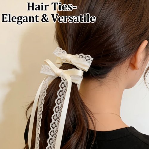 Set of 2 White Lace Bow Hair Clips for Women