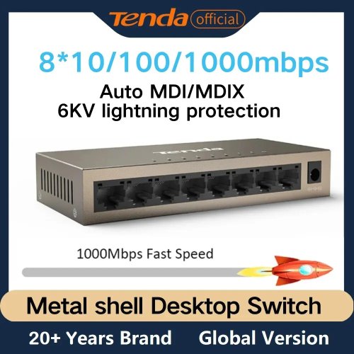 Switch Ethernet Gigabit 8 ports Tenda TEG1008M 1000 Mbps — Bureau/pose murale, pour vidéosurveillance et PME