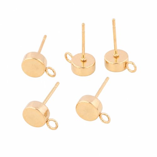 10 cái chốt bông tai bằng thép không gỉ mạ vàng, đế 6 mm có vòng — phụ kiện làm trang sức tự chế