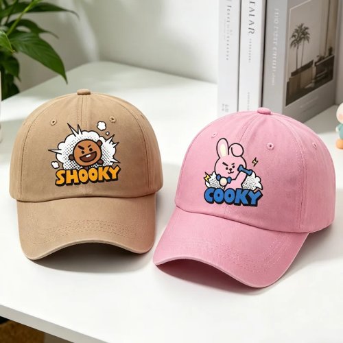 Boné BT21 em algodão estilo desgastado — COOKY/TATA/RJ, unissexo, respirável, casual, prenda de aniversário