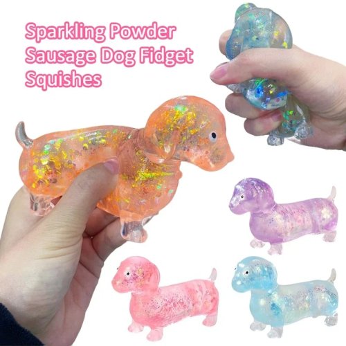 Squishy Anjing Sosis Berkilau — Tekstur Maltose Lembut, Slow‑Rising, Mainan Penghilang Stres, Anak Anjing Lucu