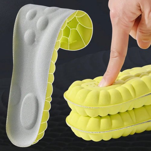 Plantillas deportivas de látex de alta elasticidad — plantillas ortopédicas suaves con soporte del arco, transpirables y desodorizantes. Disponible en 1/2/4 pares