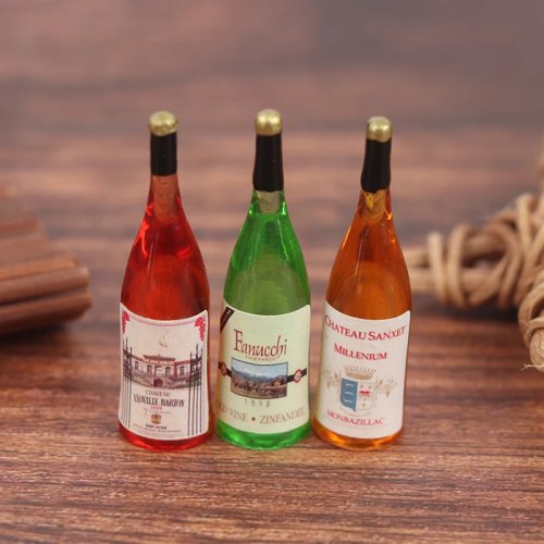 Lot de 3 Mini Bouteilles de Vin/Boissons pour Maison de Poupée – Accessoires Bar/Cuisine/Salon