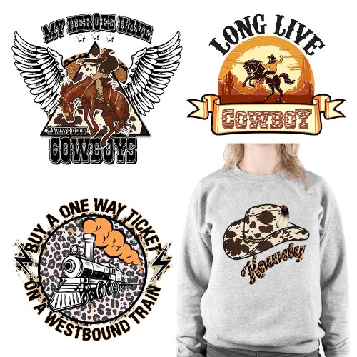 Western Cowgirl 'Howdy' Bügelbild/Aufnäher – Thermo‑Applikation zum Aufbügeln auf T‑Shirt