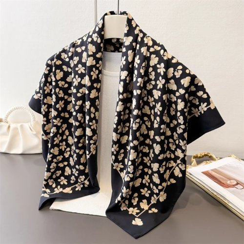 Foulard carré 90×90 cm imprimé floral en coton — chèche/foulard femme effet soie, bandana, châle de plage, hijab