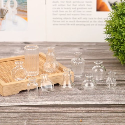 Vas kaca miniatur untuk rumah boneka, skala 1/6 atau 1/12 — aksesoris dekorasi, 1 buah