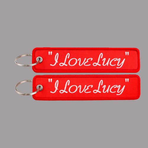 I Love Lucy embroidered quote keychain – embroidered key tag for car, motorcycle & backpack