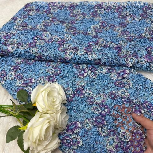 Vải ren guipure kiểu châu Phi thêu hoa nhiều màu, ren dây, hòa tan trong nước, cho trang phục dự tiệc nữ