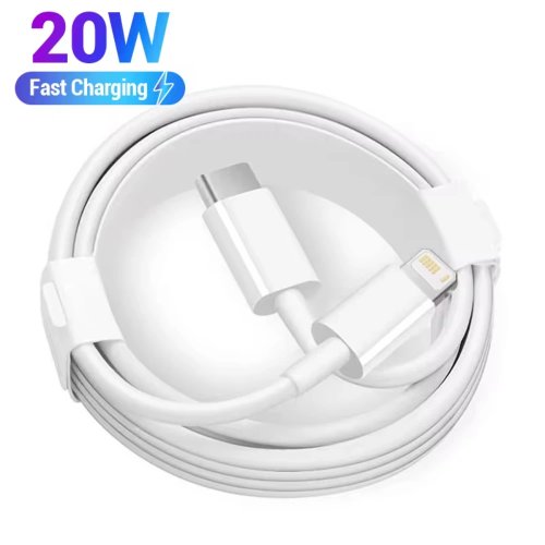 كابل USB‑C إلى Lightning بقدرة 20W PD للشحن السريع ونقل البيانات لهواتف iPhone وiPad
