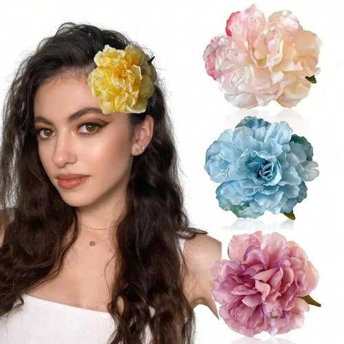 Antike Pfingstrosen-Haarspange – Retro-Blumenclip für die Seite (für Pony)