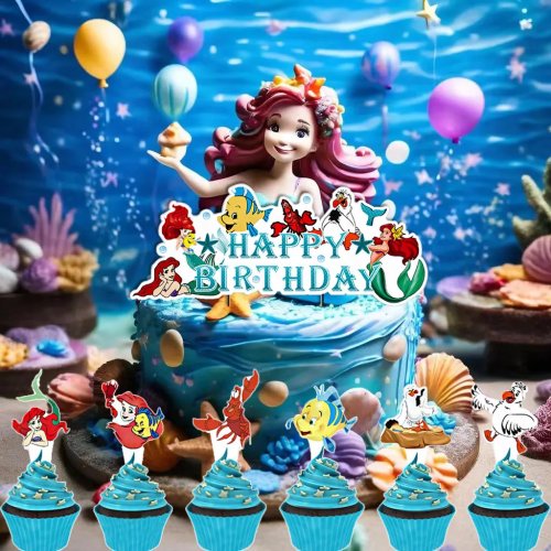 Decorazioni per torta compleanno tema sirena – banner e toppers per cupcake