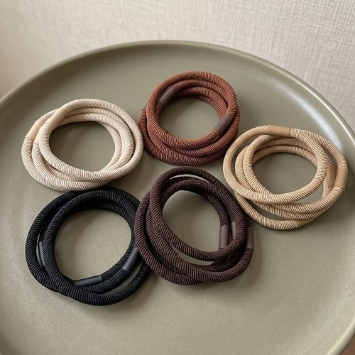 Elásticos para cabelo de alta elasticidade e resistentes, pack de 5 cores sortidas — argolas simples para coque, para adolescentes, ideais para uso diário, casa e deslocações