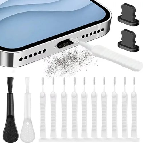 Kit limpiador de puerto de carga para iPhone 15/14/13 Pro Max – removedor de polvo y cepillo para teclado