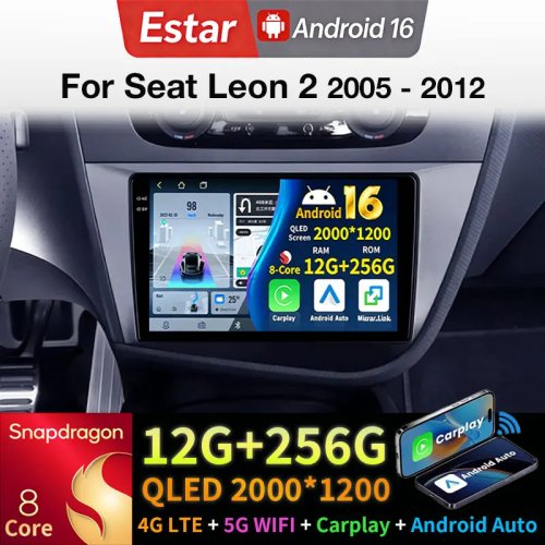 Đầu Android 16 cho Seat Leon 2 (2005-2012) - Wireless CarPlay, dẫn đường GPS, DSP, RDS, đầu phát đa phương tiện