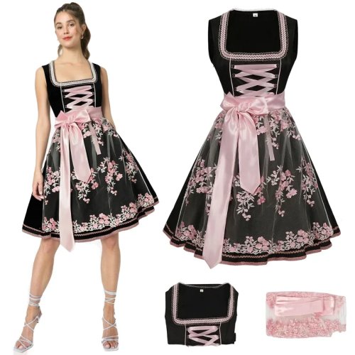 Vestido Dirndl Oktoberfest feminino tradicional bávaro sem mangas com avental de renda — fato de empregada de cervejaria