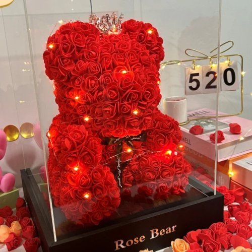 ตุ๊กตาหมี 2026 พร้อมกุหลาบอมตะ — ของขวัญและตกแต่ง วันแม่ วาเลนไทน์ วันเกิด และวันครบรอบ