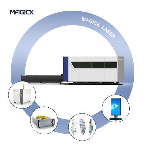 Macchina da taglio laser a fibra 6000W economica, cabina chiusa con doppia piattaforma, modelli 3015/2040/6020