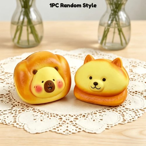 Slow-rising squishy – Capybara & Shiba Inu in 'brood'-design, zacht knijp-speelgoed, meerdelig kinderfeest cadeau set, willekeurige kleur/stijl