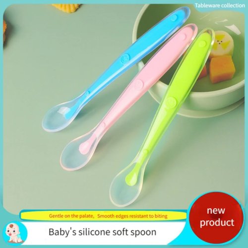 Babylöffel aus lebensmittelechtem Silikon, weiche flexible Spitze, zahnschonend, ergonomischer Griff, wiederverwendbar & leicht zu reinigen, ab 6 Monaten, für Brei, Trinken & Selbstfütterung