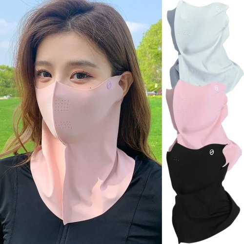 Cachecol de pescoço feminino proteção UV verão - Máscara facial em ice silk, proteção solar e contra pó para ciclismo e exterior