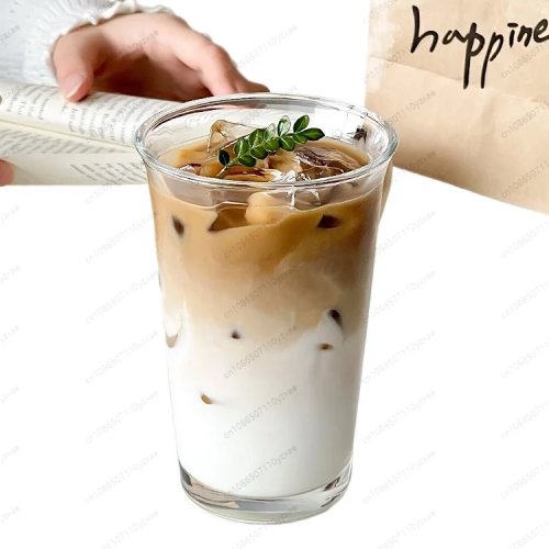 Vaso de cristal transparente con asa — Vaso minimalista para café y zumo, set de cristalería