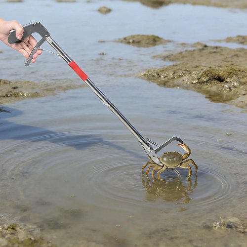 75cm Stainless Steel Folding Crab & Snake Catcher Tongs — Non‑Slip Comfort Grip for Seaside Fishing
